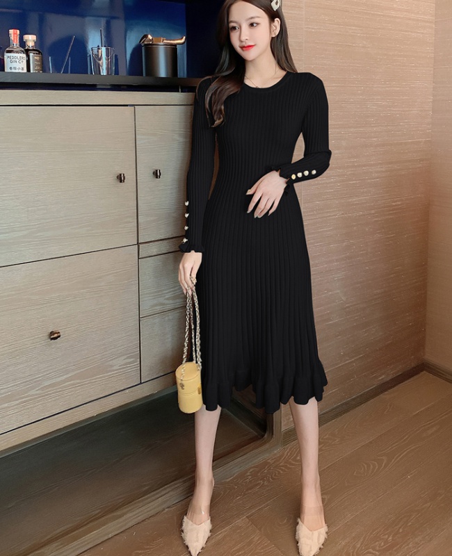 Knitted slim dress wood ear long sleeve sweater