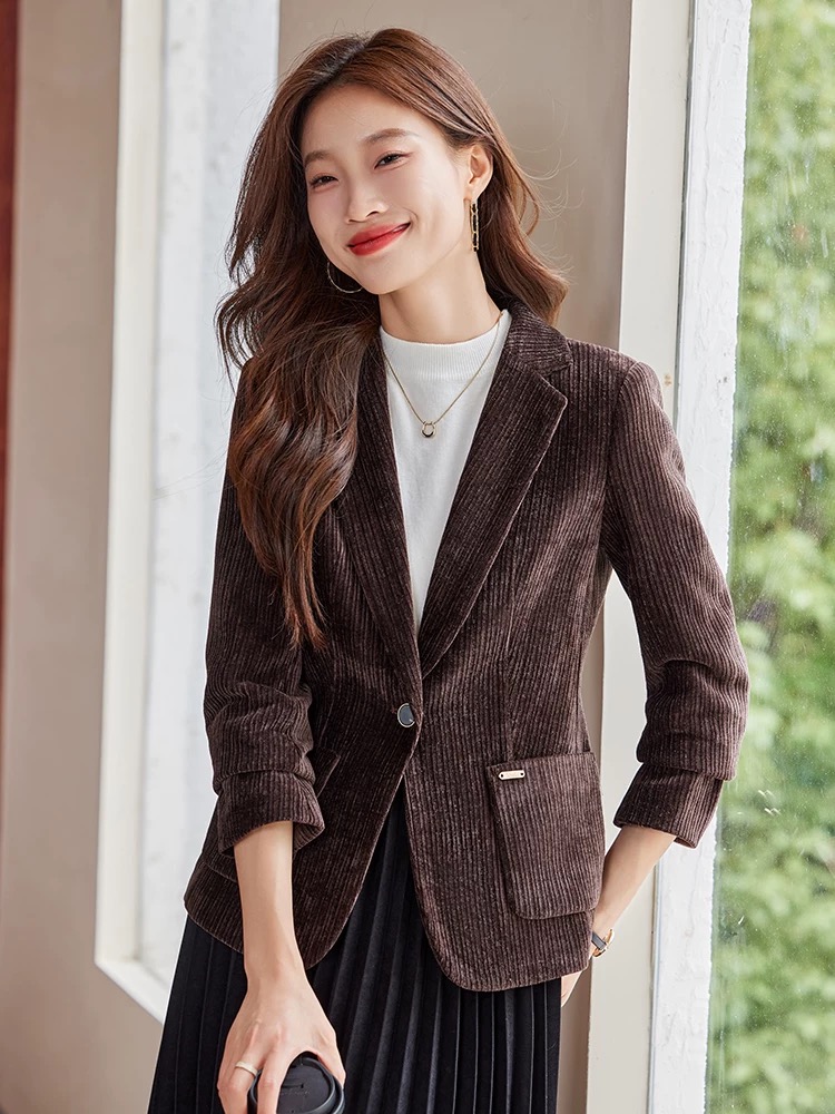 Casual autumn coat corduroy slim business suit for women