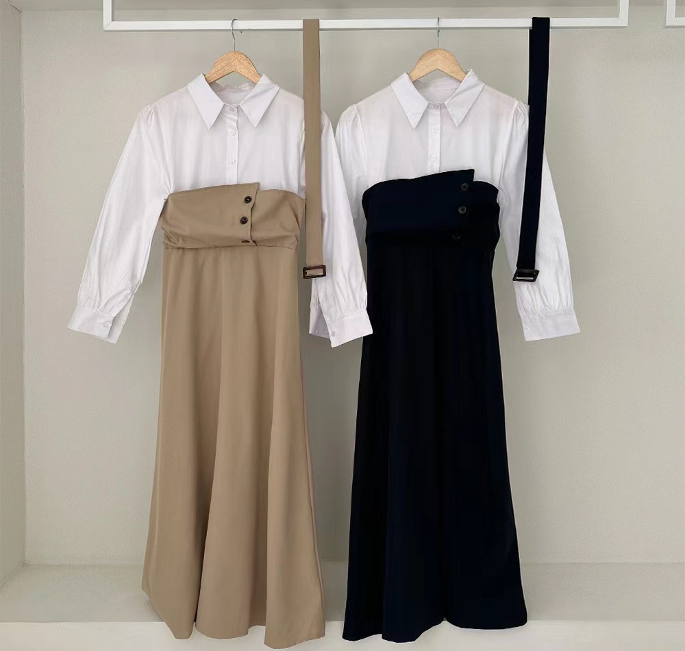 Splice lapel irregular pinched waist frenum dress