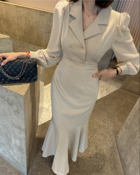 Long sleeve temperament niche lapel Korean style dress