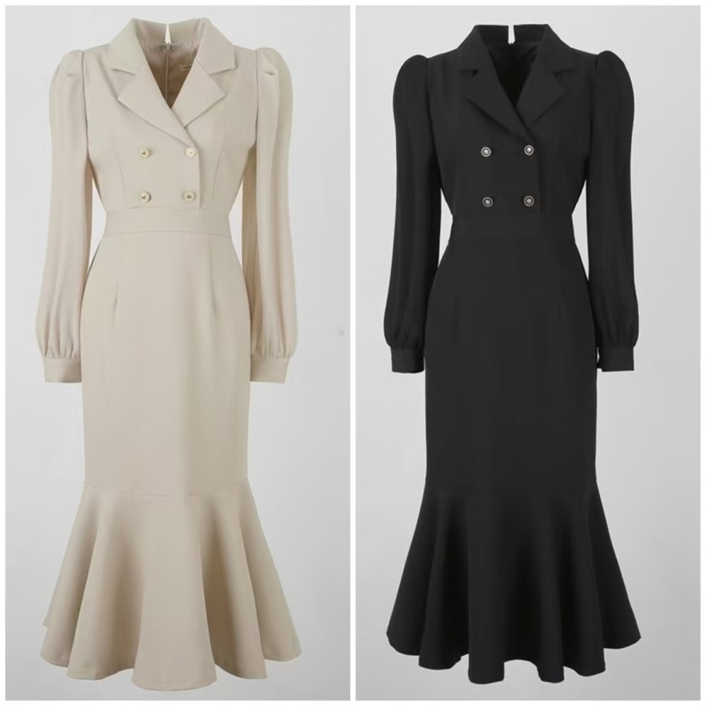 Long sleeve temperament niche lapel Korean style dress