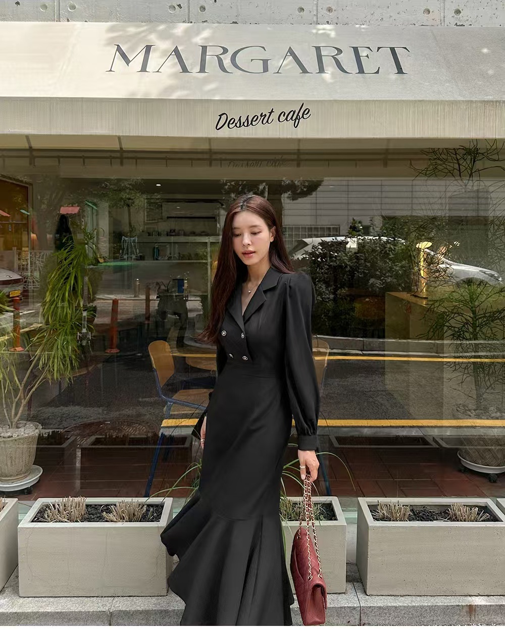 Long sleeve temperament niche lapel Korean style dress