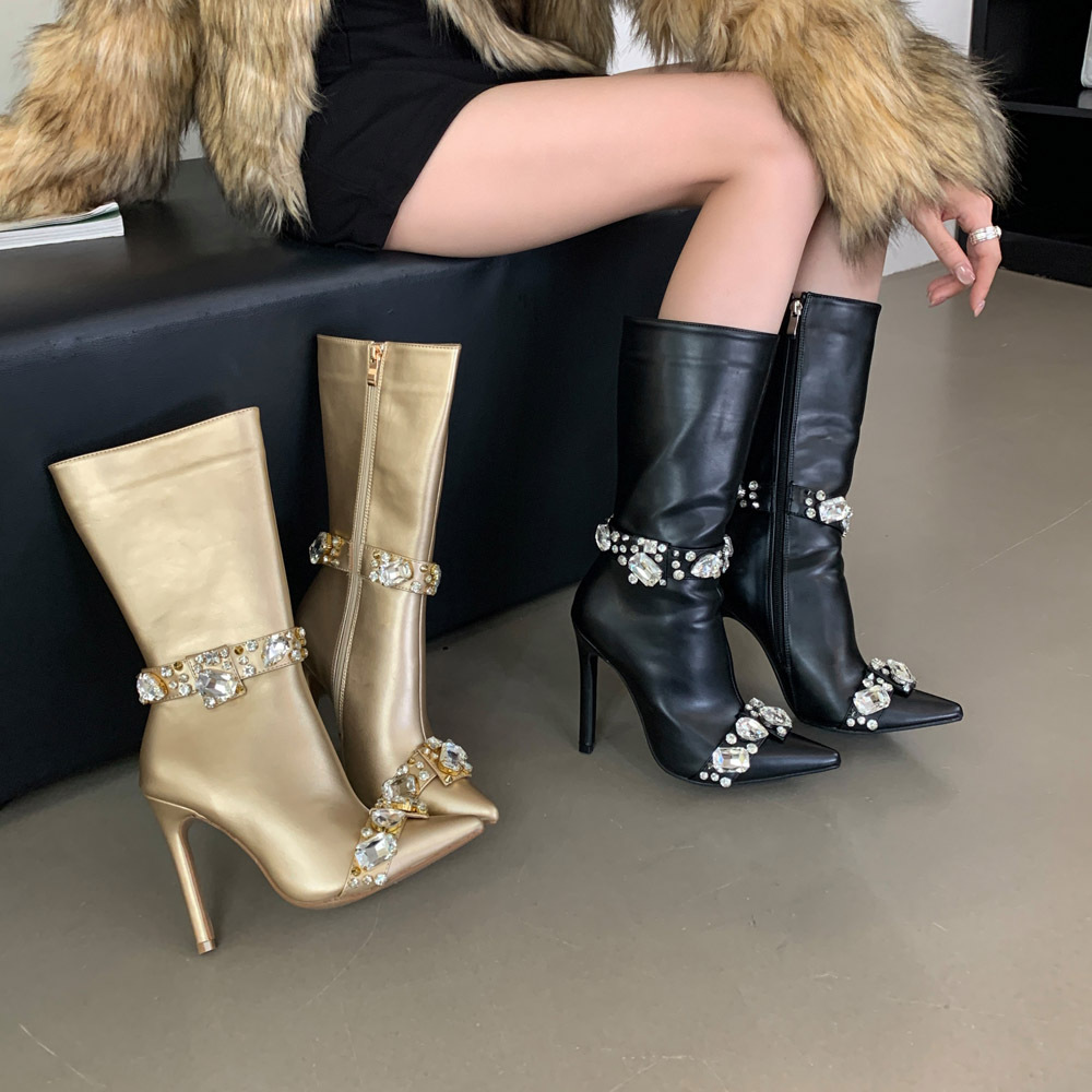 European style boots high-heeled half Boots for women