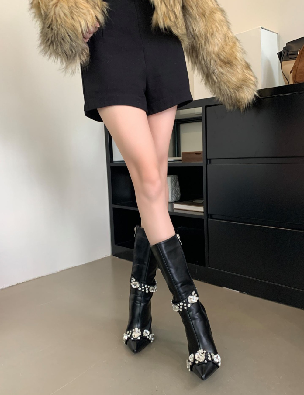 European style boots high-heeled half Boots for women