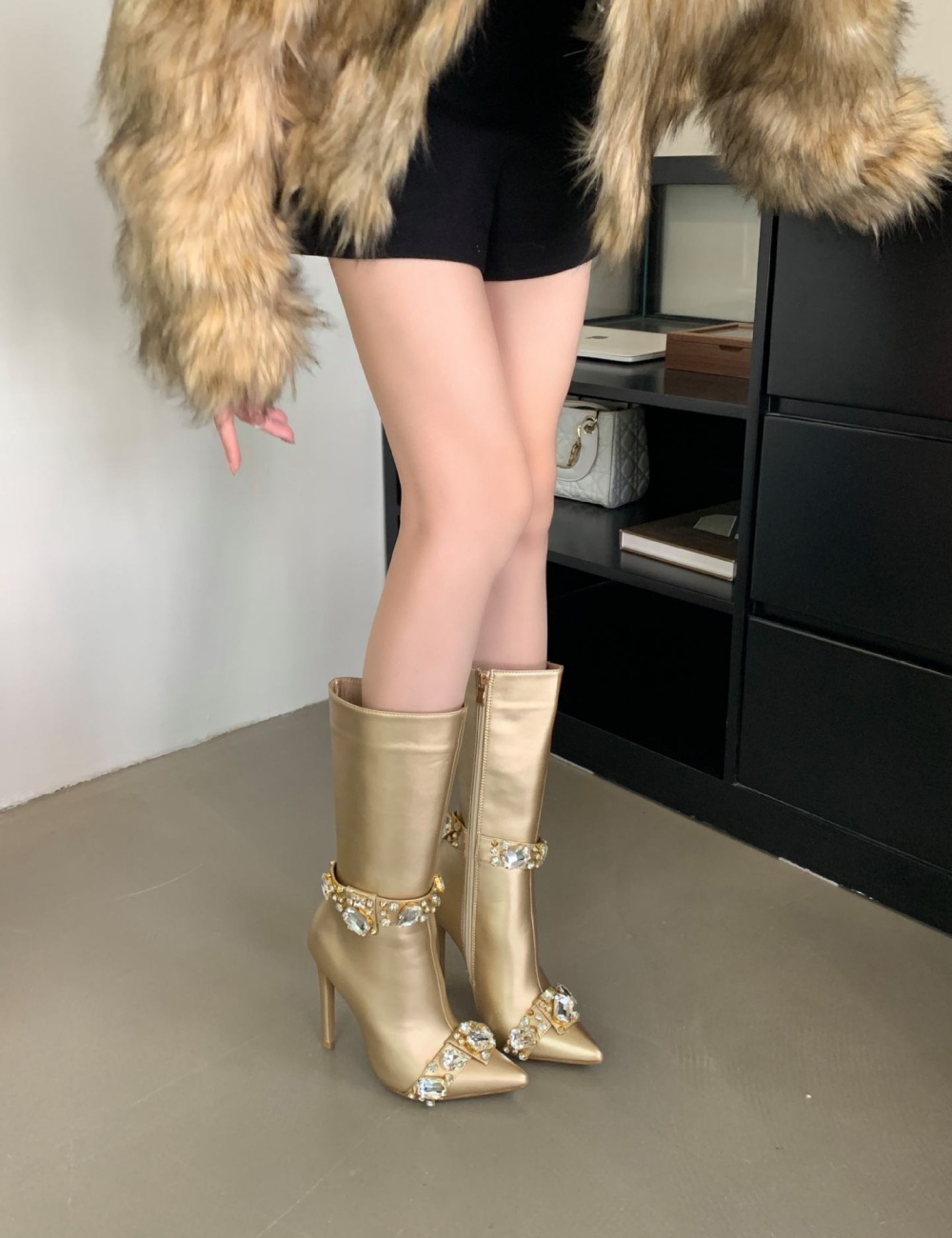 European style boots high-heeled half Boots for women