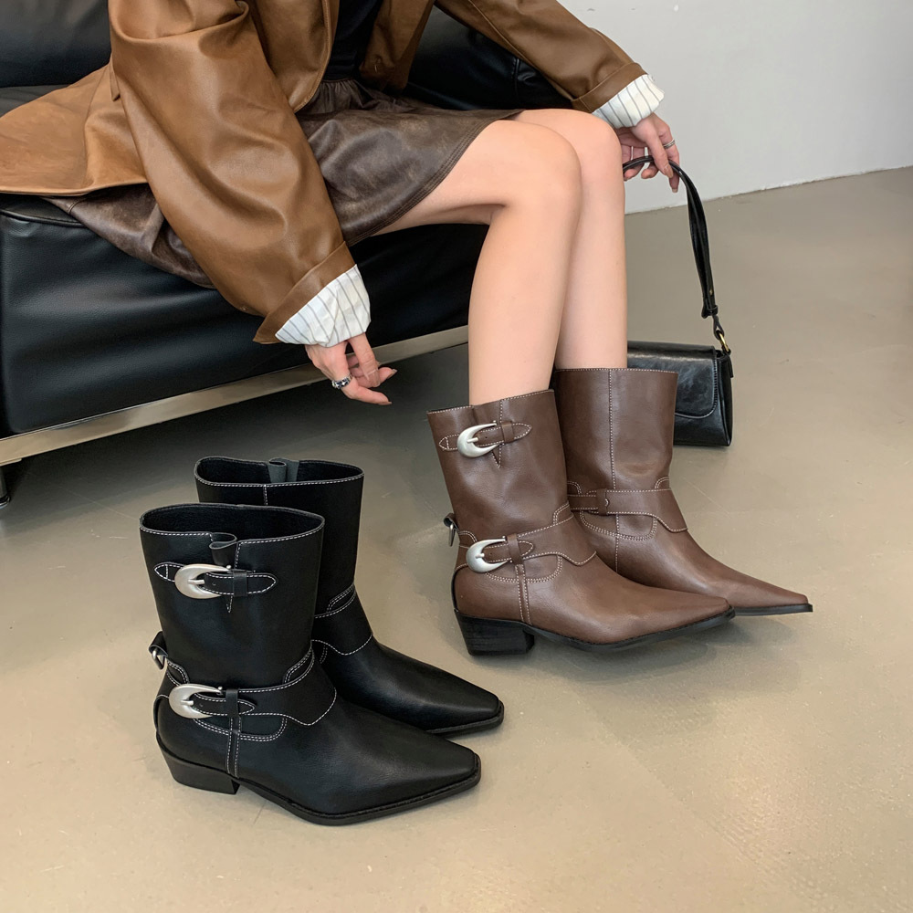 Autumn metal buckles half Boots spicegirl boots for women