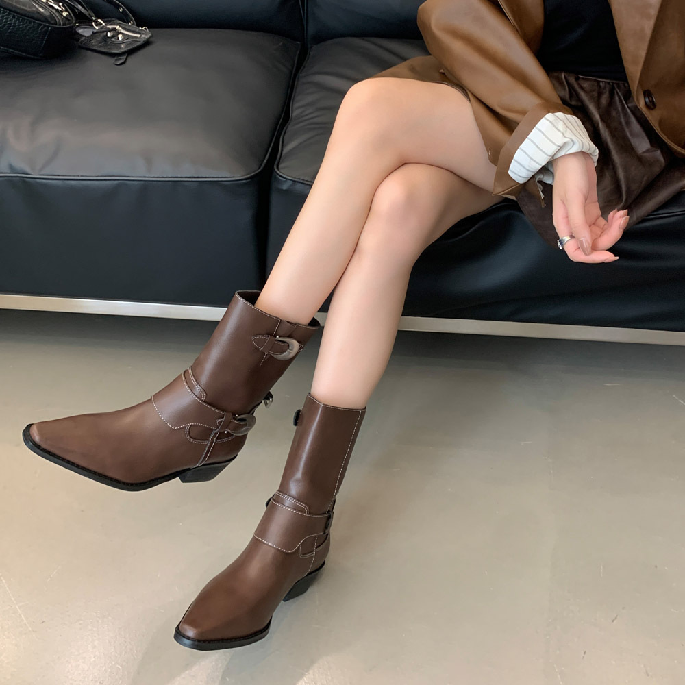 Autumn metal buckles half Boots spicegirl boots for women