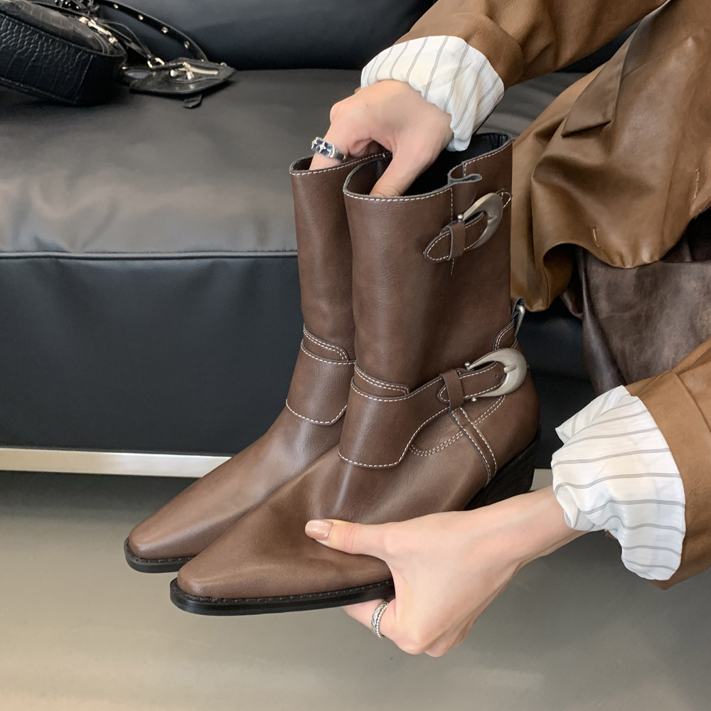 Autumn metal buckles half Boots spicegirl boots for women