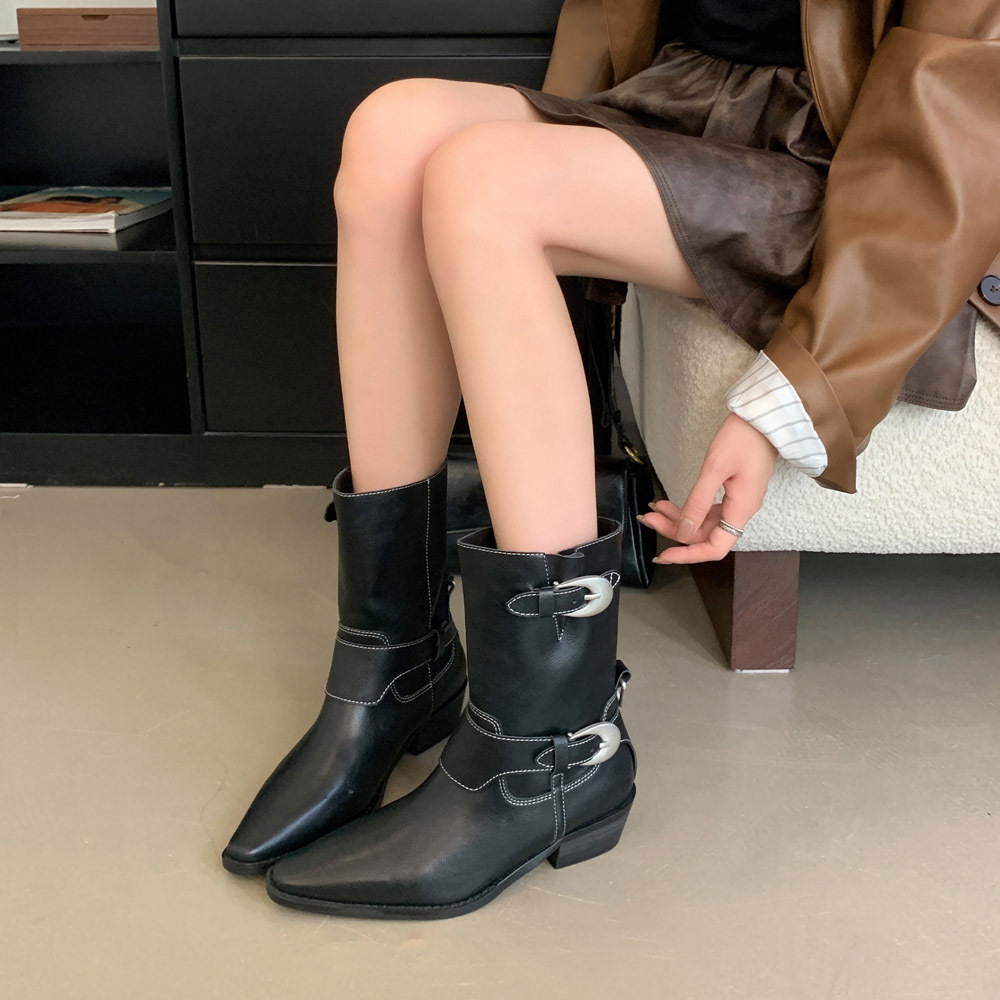 Autumn metal buckles half Boots spicegirl boots for women