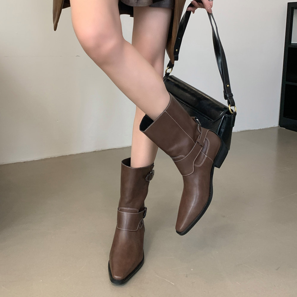 Autumn metal buckles half Boots spicegirl boots for women