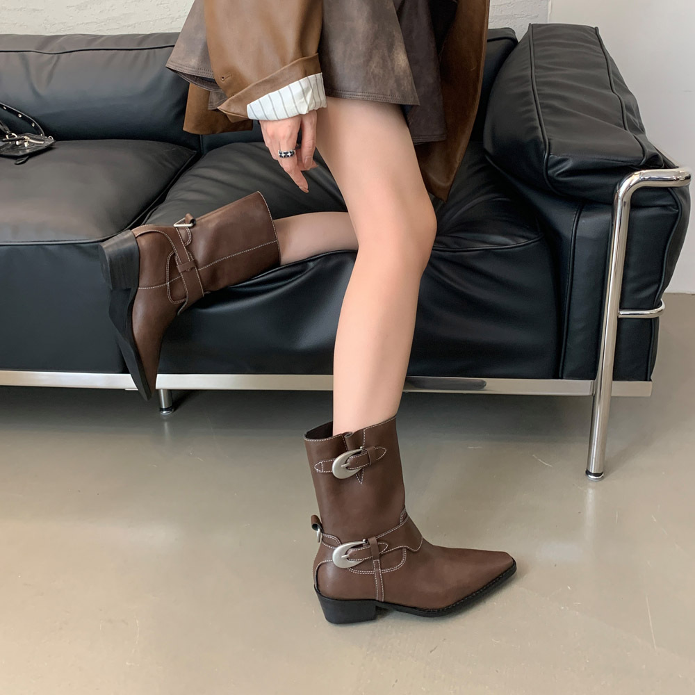 Autumn metal buckles half Boots spicegirl boots for women