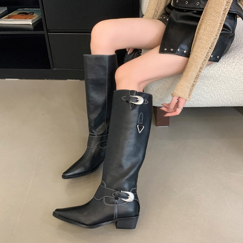 Thick slim thigh boots retro pants for women