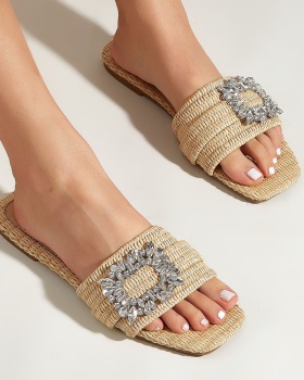 Weaving flat summer Casual all-match square head slippers