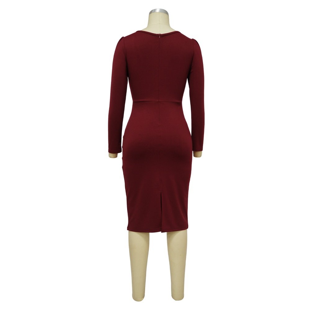 Autumn European style square collar package hip dress for women