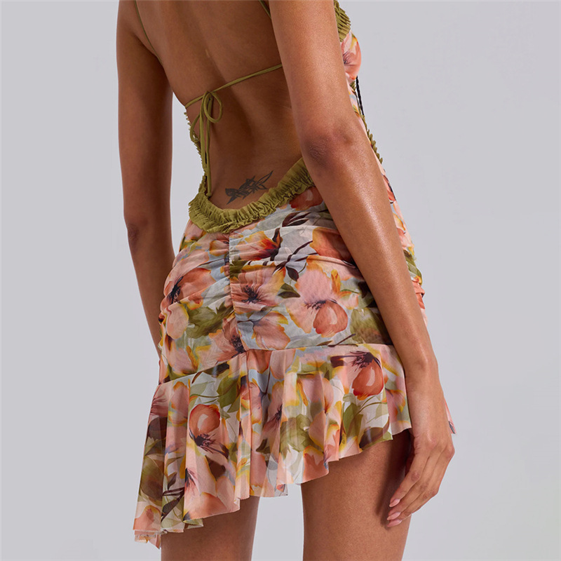 Sexy printing European style fold slim summer bandage dress