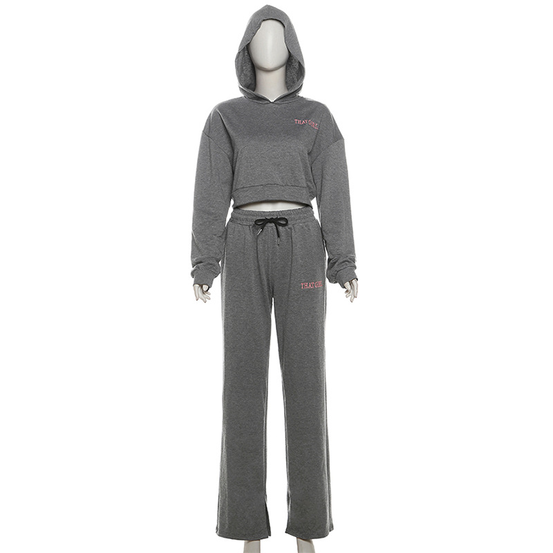 Hooded casual pants hoodie a set for women