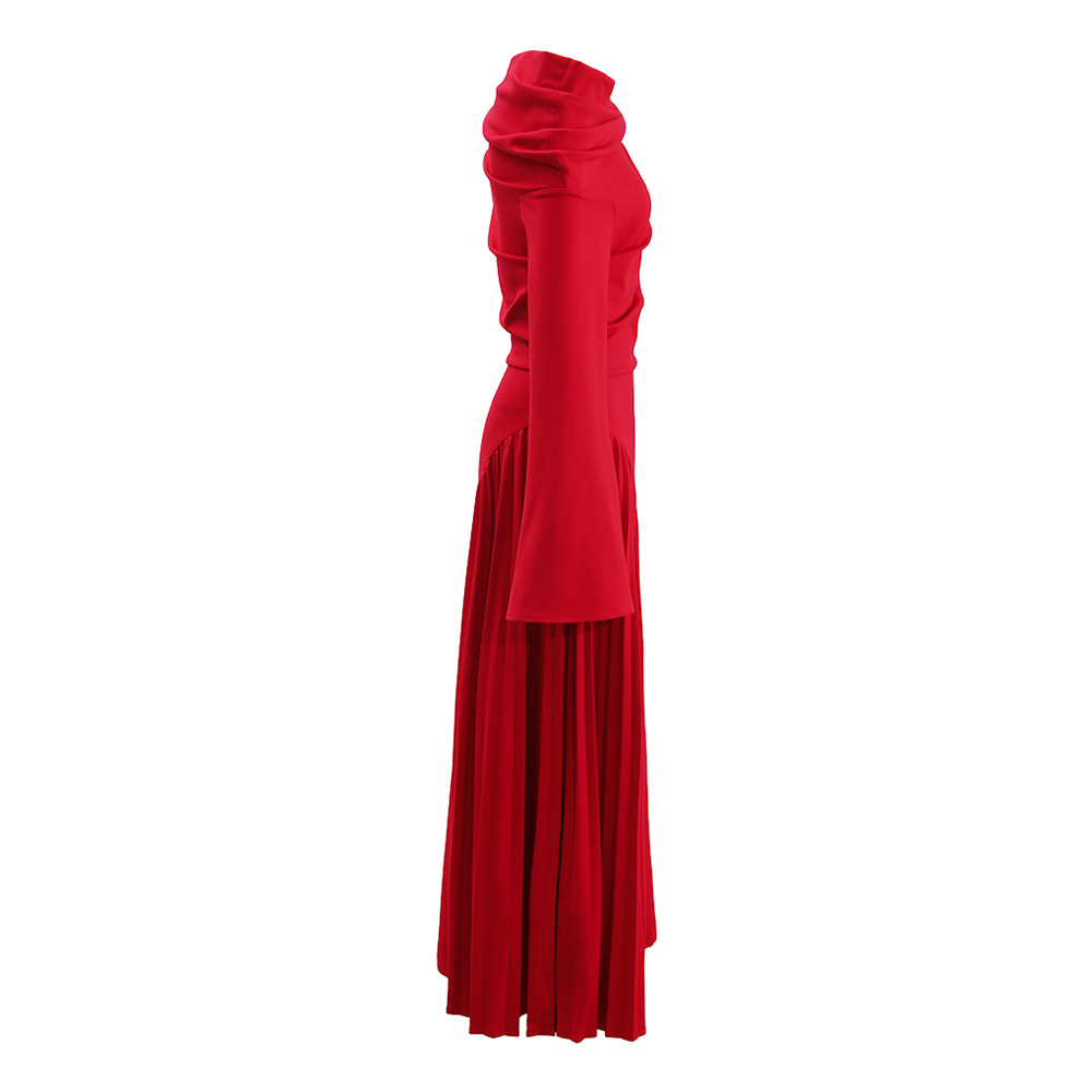 Oblique collar strapless long dress pleated dress for women