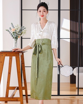 Chinese style splice long dress unique dress for women