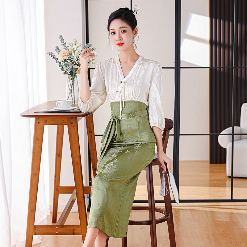 Chinese style splice long dress unique dress for women