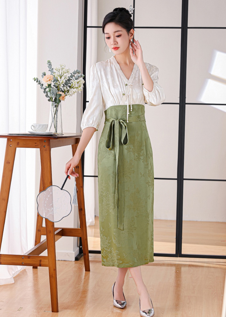 Chinese style splice long dress unique dress for women