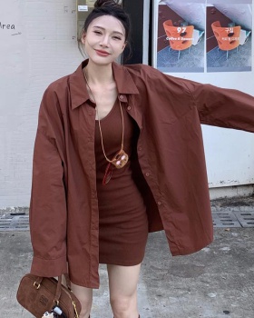 Retro loose dress Western style shirt 2pcs set