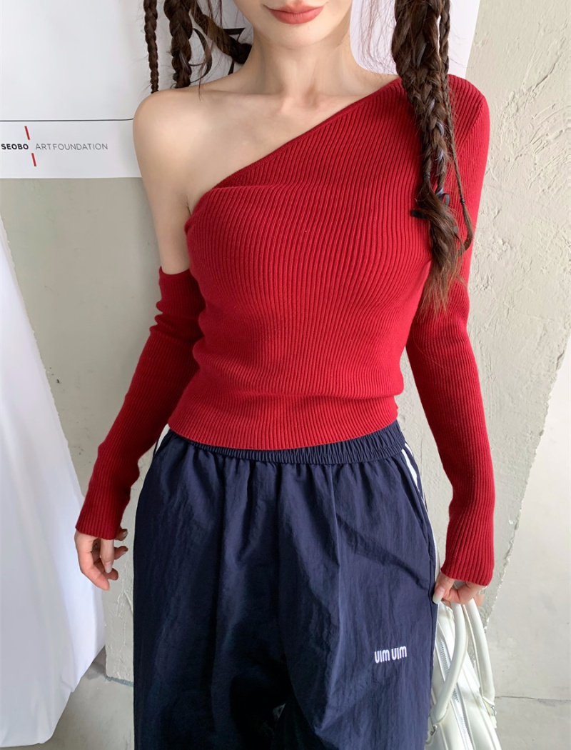 Spicegirl sloping shoulder sweater bottoming tops