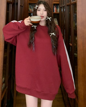 Round neck fleece loose hoodie slim Korean style tops