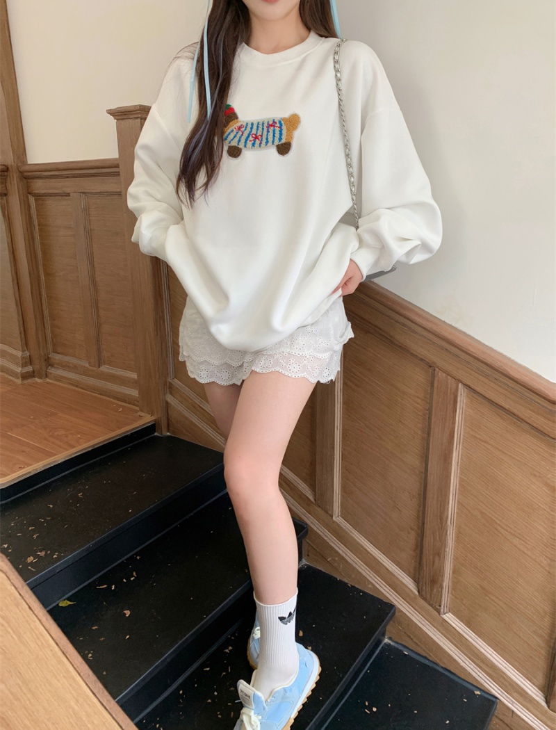 Round neck loose white thin hoodie not slim autumn lazy tops