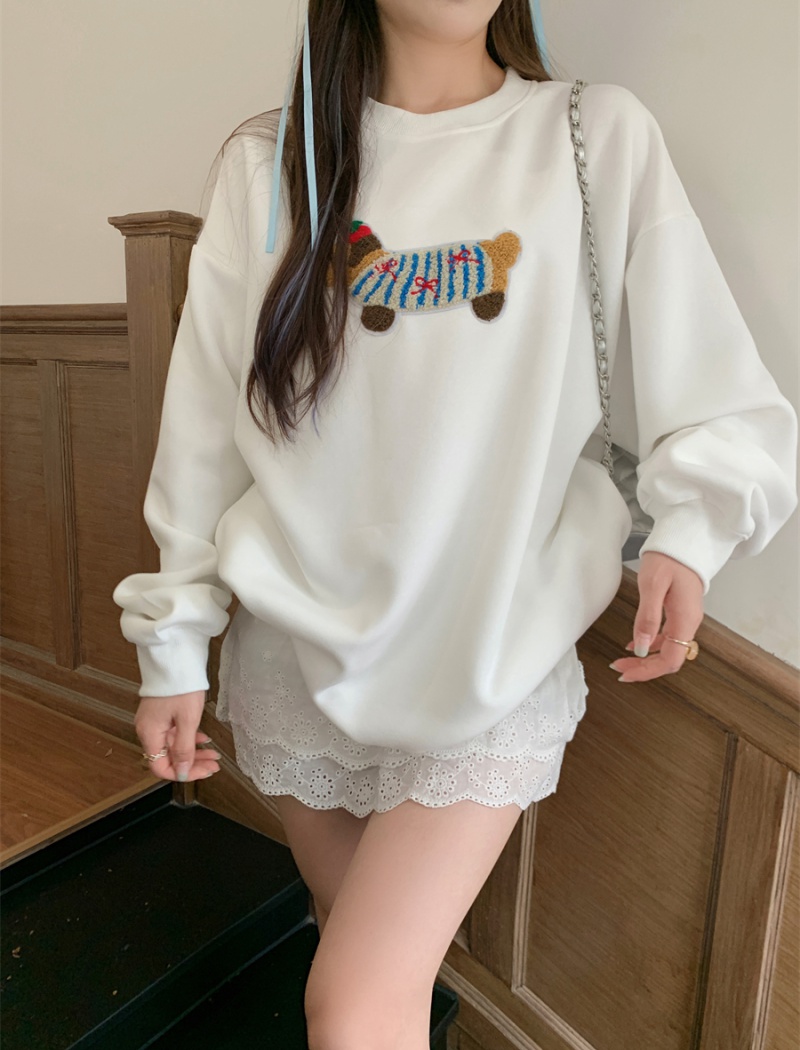 Round neck loose white thin hoodie not slim autumn lazy tops