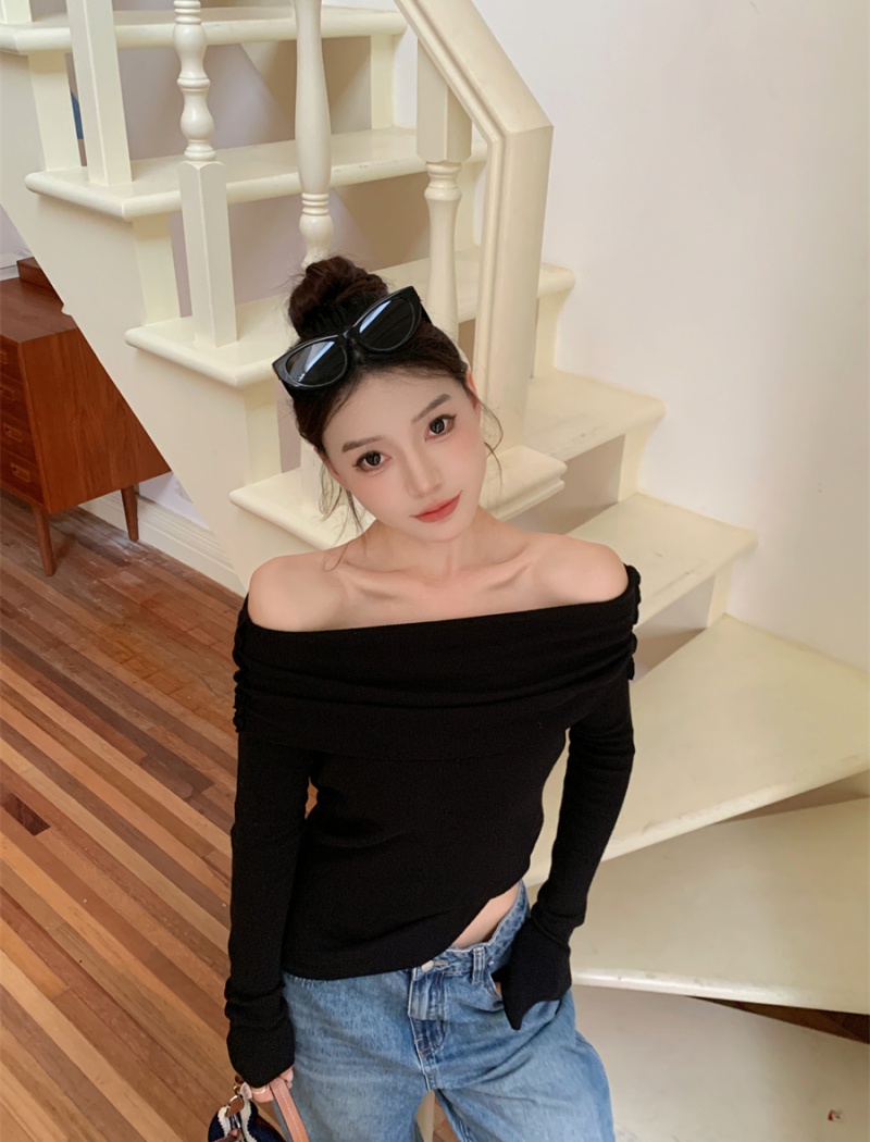 Long sleeve autumn T-shirt sloping shoulder bottoming shirt