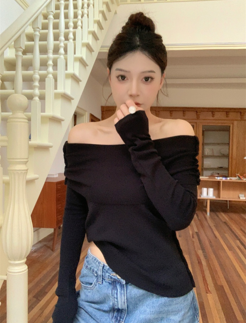 Long sleeve autumn T-shirt sloping shoulder bottoming shirt