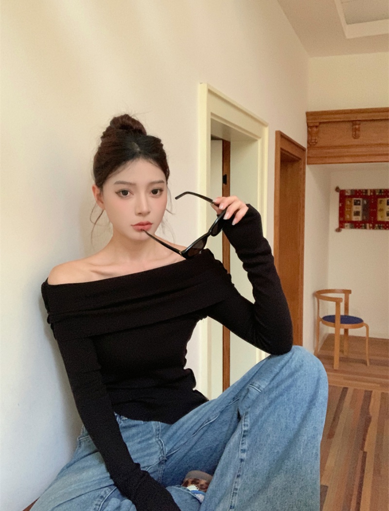 Long sleeve autumn T-shirt sloping shoulder bottoming shirt