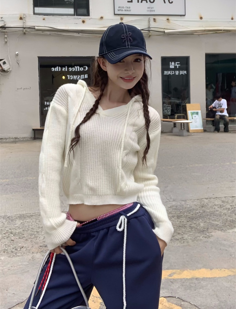 Autumn knitted show young long pants short slim tops