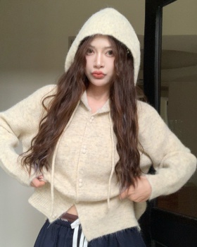 Knitted autumn hooded tops loose slim sweater