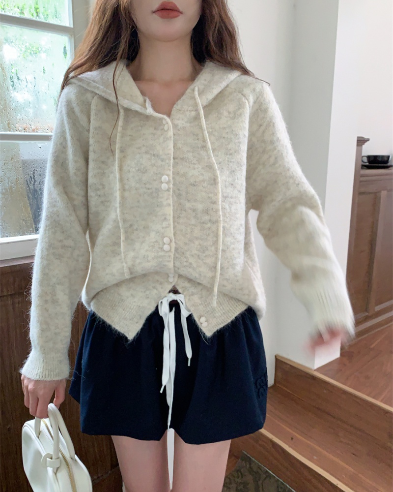 Knitted autumn hooded tops loose slim sweater