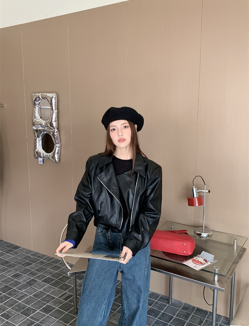 Autumn and winter leather coat locomotive coat for women