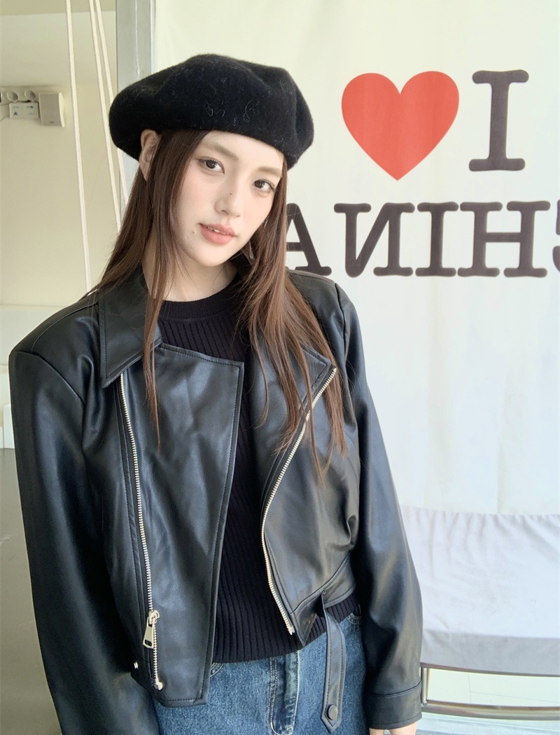 Autumn and winter leather coat locomotive coat for women