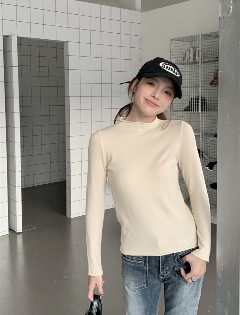 Half high collar bottoming shirt slim tops for women