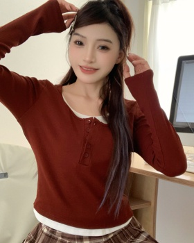 Autumn long sleeve T-shirt slim Pseudo-two bottoming shirt