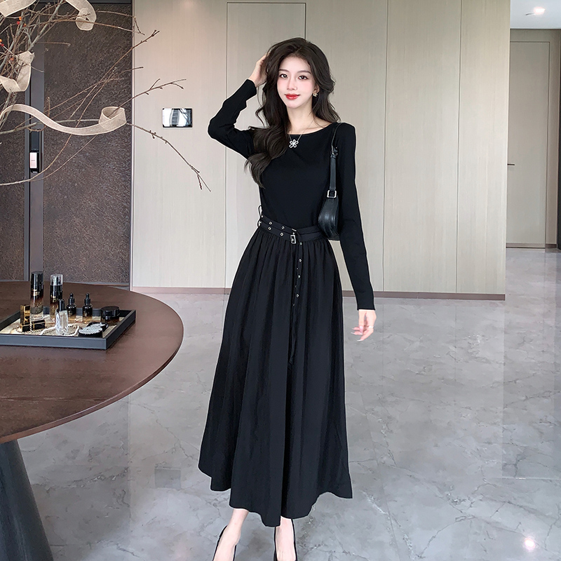 Slim France style dress long sleeve long dress