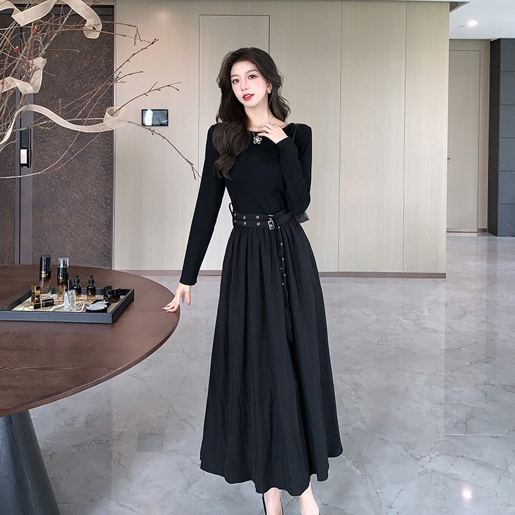 Slim France style dress long sleeve long dress