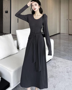 Slim Korean style long sleeve long dress Pseudo-two autumn dress