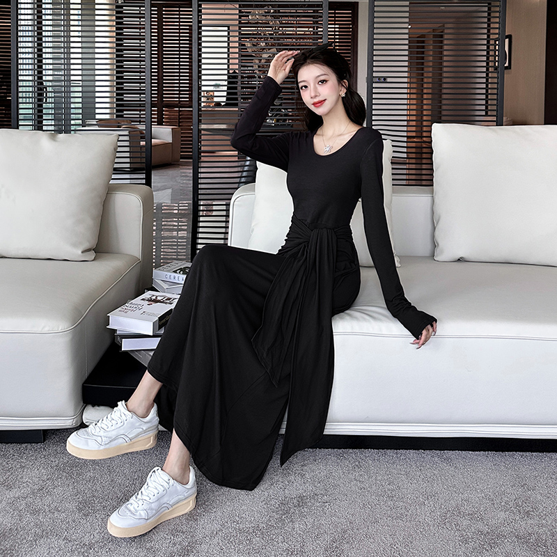 Slim Korean style long sleeve long dress Pseudo-two autumn dress