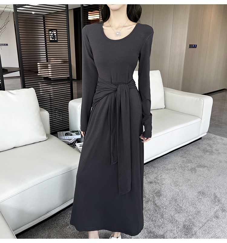 Slim Korean style long sleeve long dress Pseudo-two autumn dress