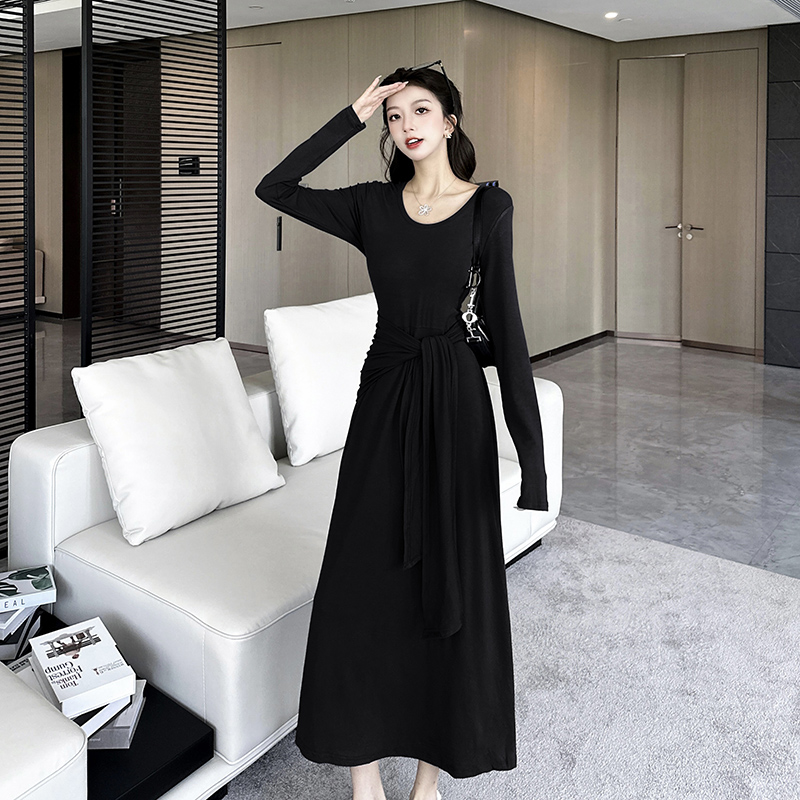 Slim Korean style long sleeve long dress Pseudo-two autumn dress