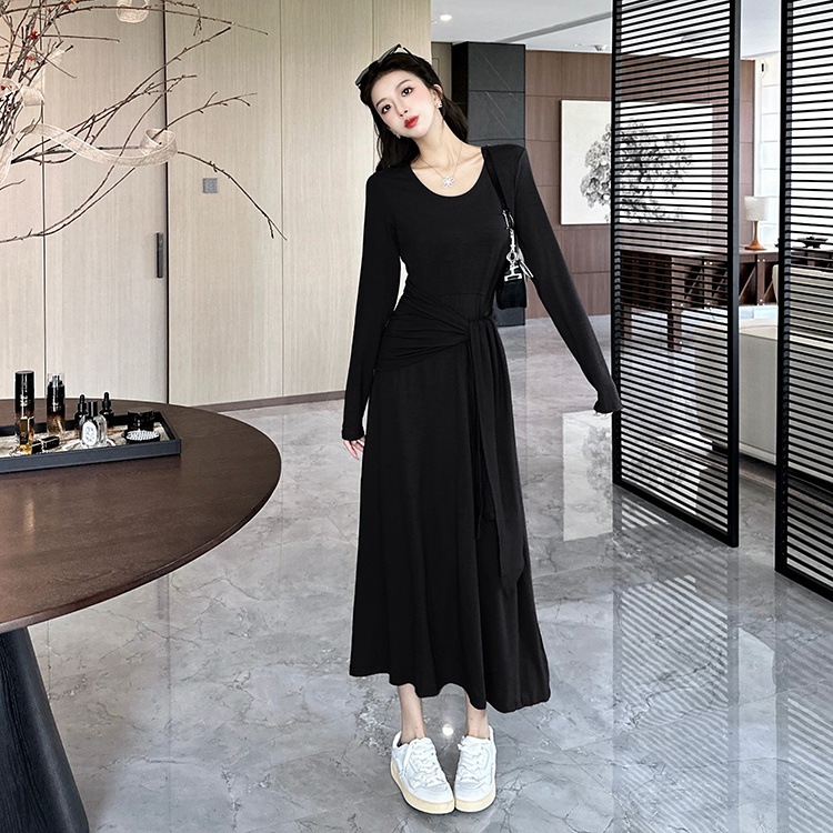 Slim Korean style long sleeve long dress Pseudo-two autumn dress