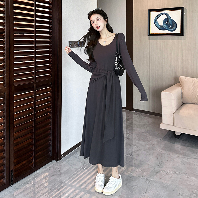 Slim Korean style long sleeve long dress Pseudo-two autumn dress