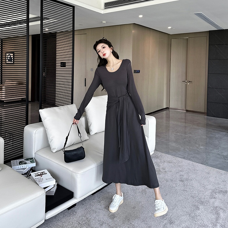 Slim Korean style long sleeve long dress Pseudo-two autumn dress