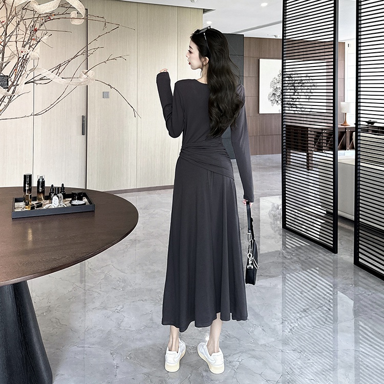 Slim Korean style long sleeve long dress Pseudo-two autumn dress