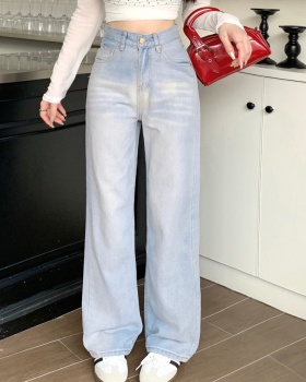 Slim straight jeans drape high waist wide leg pants for women